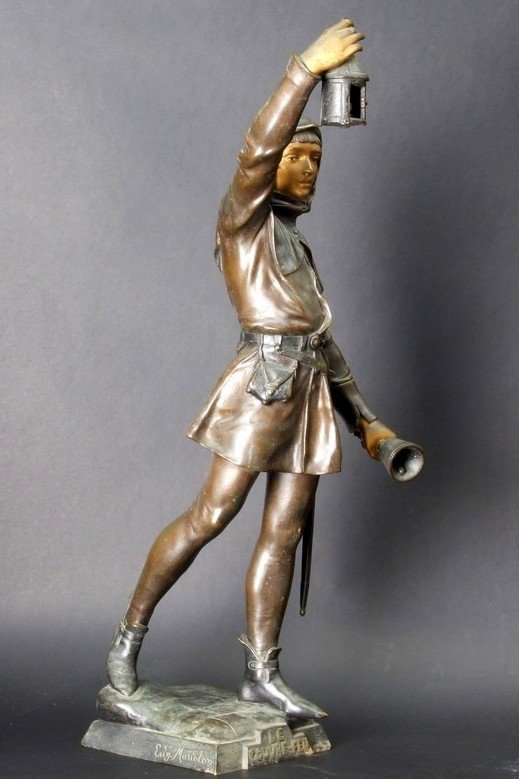 Le Couvre Feu, bronze,  Eugène Marioton (1857- 1933), France, XIXe/XXe siècle-photo-4