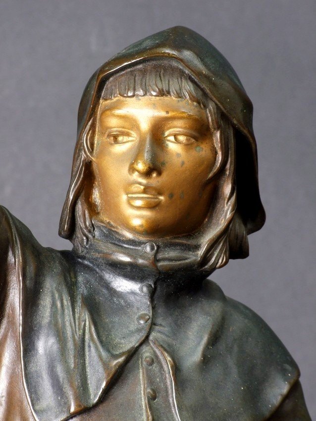 Le Couvre Feu, bronze,  Eugène Marioton (1857- 1933), France, XIXe/XXe siècle-photo-1