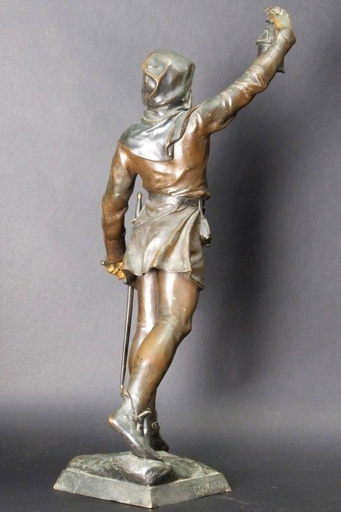 Le Couvre Feu, bronze,  Eugène Marioton (1857- 1933), France, XIXe/XXe siècle-photo-2