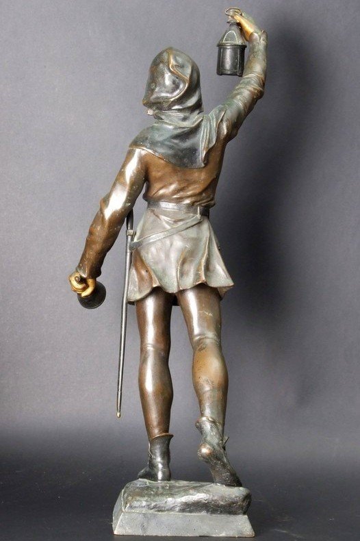 Le Couvre Feu, bronze,  Eugène Marioton (1857- 1933), France, XIXe/XXe siècle-photo-3