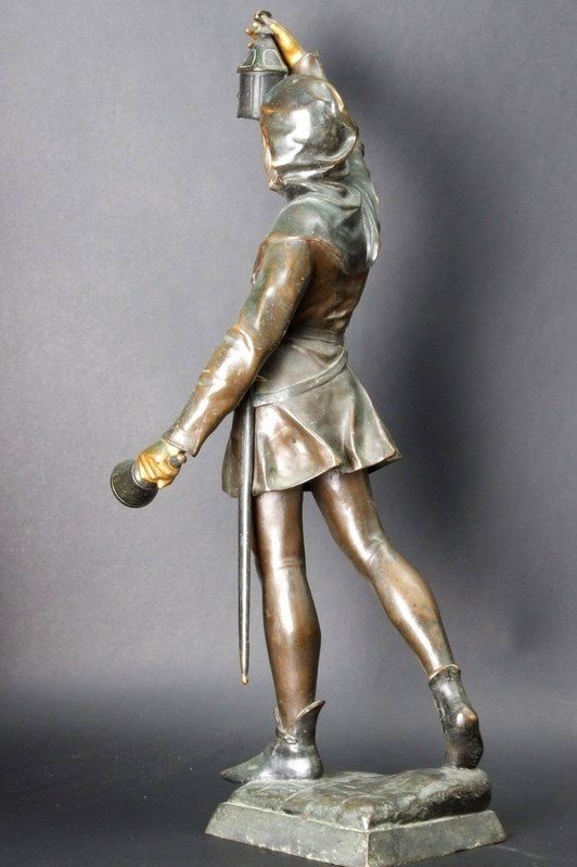 Le Couvre Feu, bronze,  Eugène Marioton (1857- 1933), France, XIXe/XXe siècle-photo-4