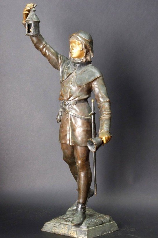 Le Couvre Feu, bronze,  Eugène Marioton (1857- 1933), France, XIXe/XXe siècle-photo-6