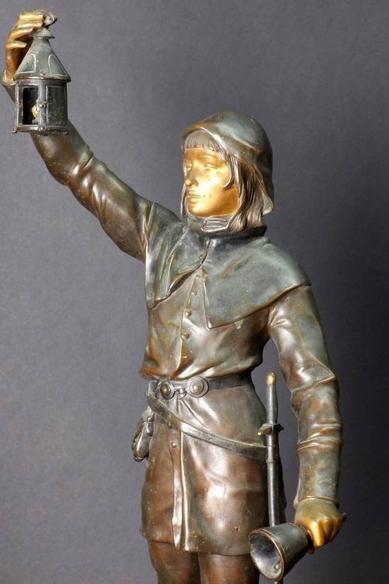 Le Couvre Feu, bronze,  Eugène Marioton (1857- 1933), France, XIXe/XXe siècle