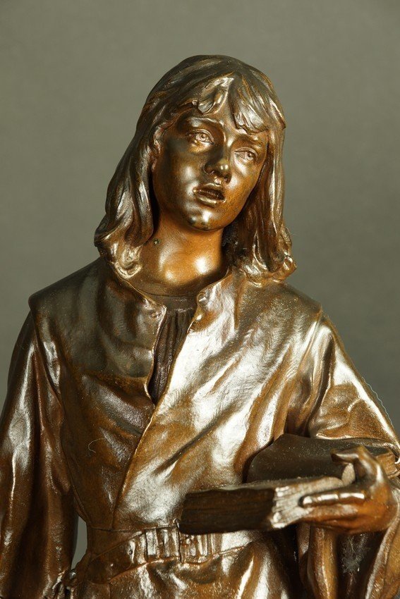 L'élève de Luther « Panem propter deum », bronze, Friedrich  Beer (1846 - 1912), XIXe siècle.-photo-2