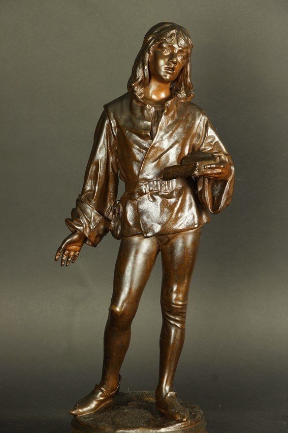 L'élève de Luther « Panem propter deum », bronze, Friedrich  Beer (1846 - 1912), XIXe siècle.-photo-4