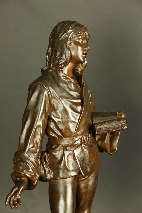 L'élève de Luther « Panem propter deum », bronze, Friedrich  Beer (1846 - 1912), XIXe siècle.-photo-3