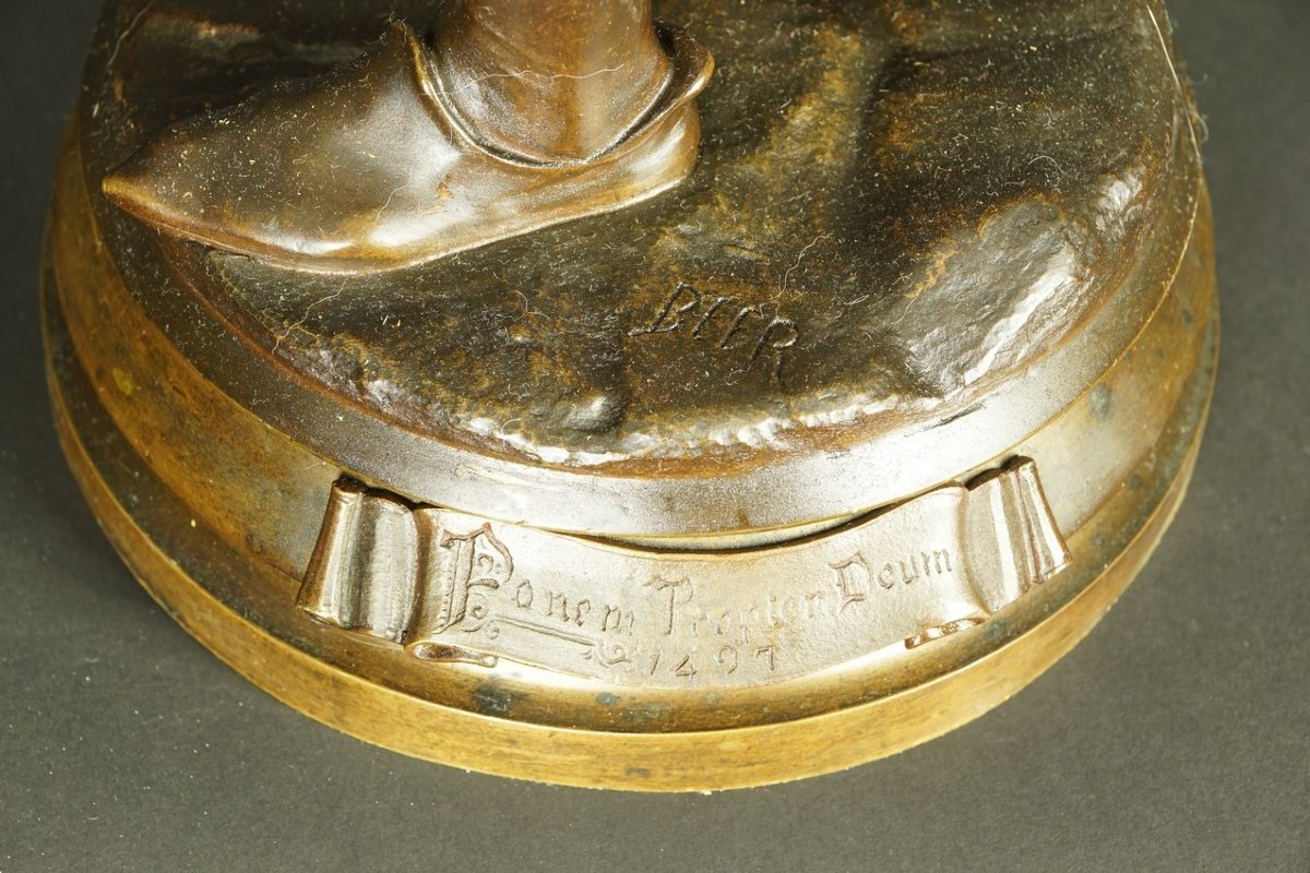 L'élève de Luther « Panem propter deum », bronze, Friedrich  Beer (1846 - 1912), XIXe siècle.-photo-2