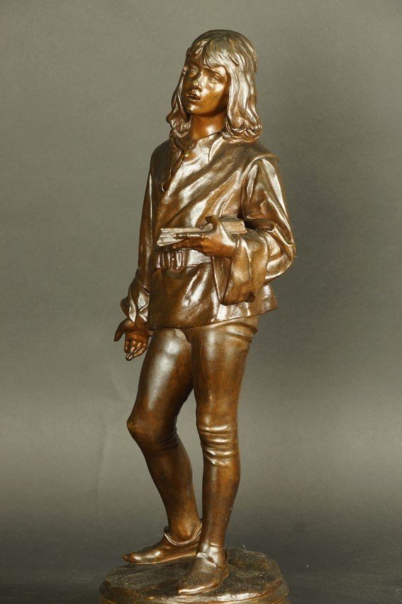 L'élève de Luther « Panem propter deum », bronze, Friedrich  Beer (1846 - 1912), XIXe siècle.-photo-4