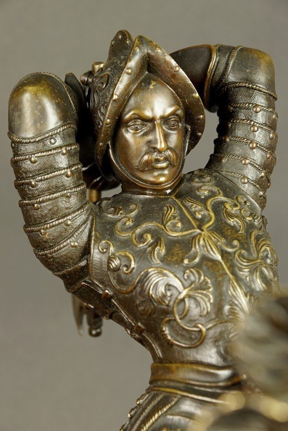 Chevaliers combattants, bronze, XIXe siècle.-photo-2