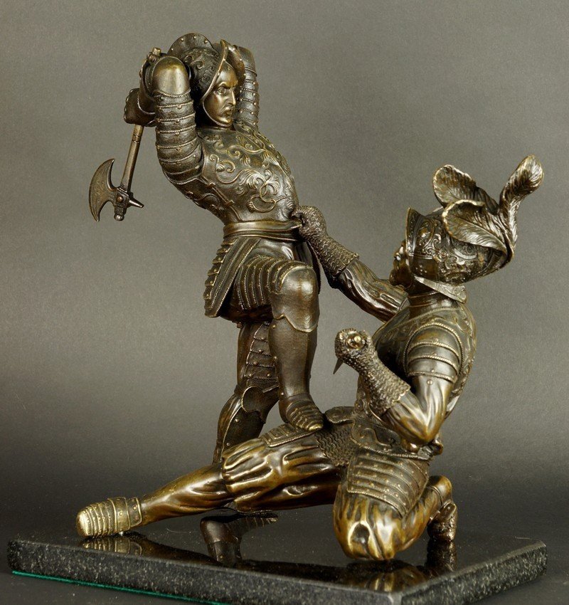 Chevaliers combattants, bronze, XIXe siècle.-photo-3