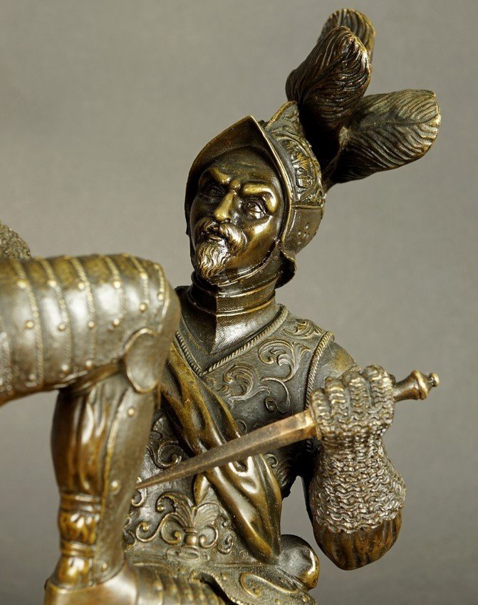 Chevaliers combattants, bronze, XIXe siècle.-photo-4