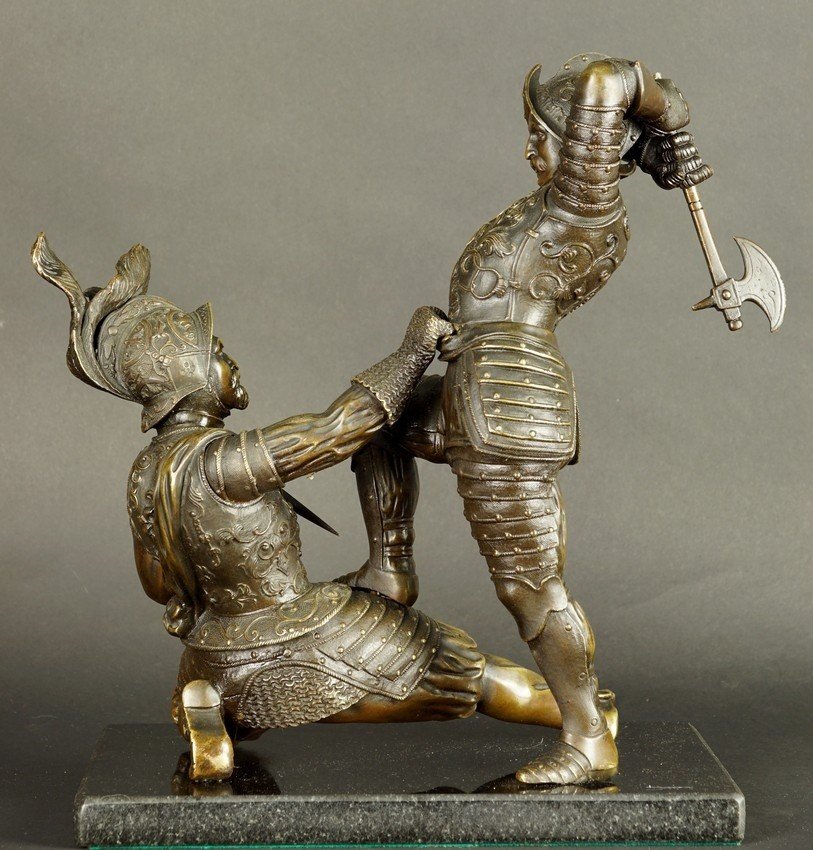 Chevaliers combattants, bronze, XIXe siècle.-photo-4