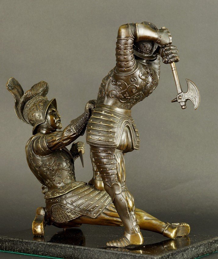 Chevaliers combattants, bronze, XIXe siècle.-photo-5
