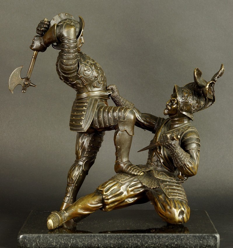 Chevaliers combattants, bronze, XIXe siècle.