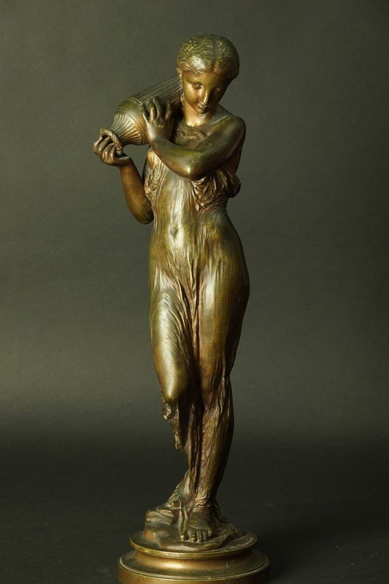 La porteuse de vase, bronze, Henry Dumaige (1830-1888) , France, 2e moitié du XIXe siècle.-photo-2