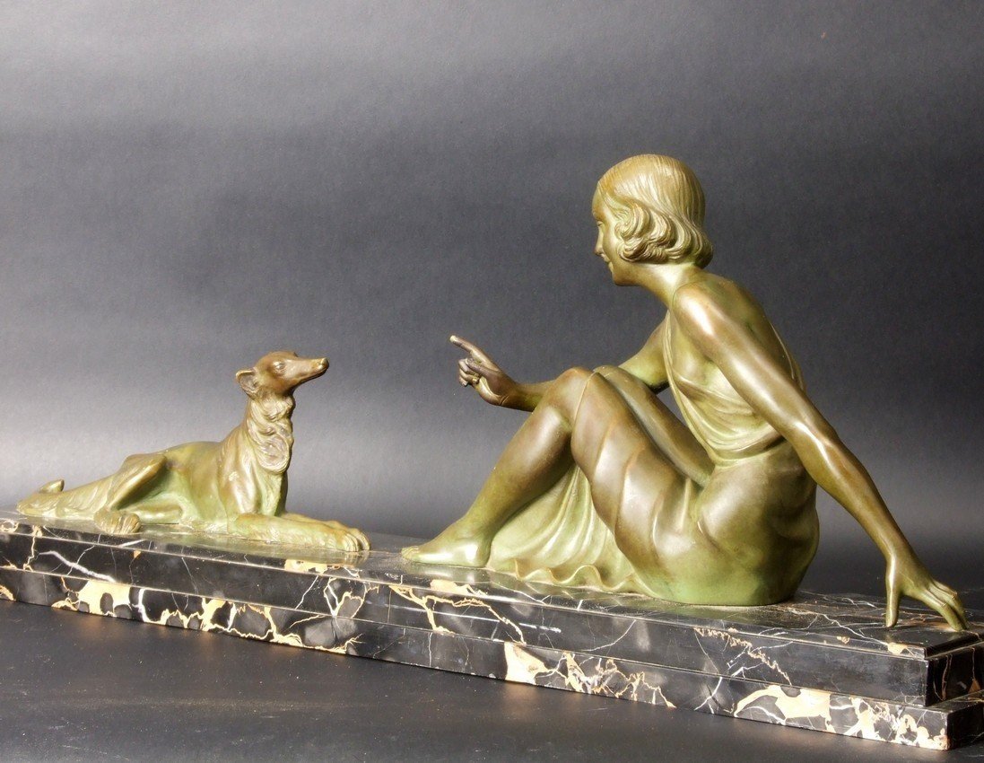 Woman With Hunting Dog, Bronze, Art Deco, Armand Godard, France, 1920s-1930s.-photo-5