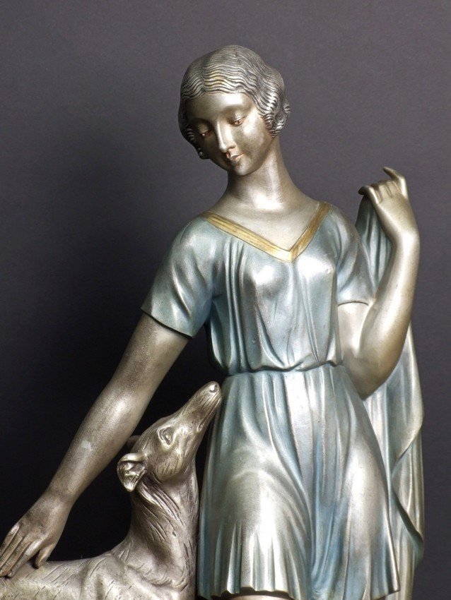 Fille avec Chartre, bronze, art déco, Ignacio Gallo, France, années 1920-1930.-photo-3