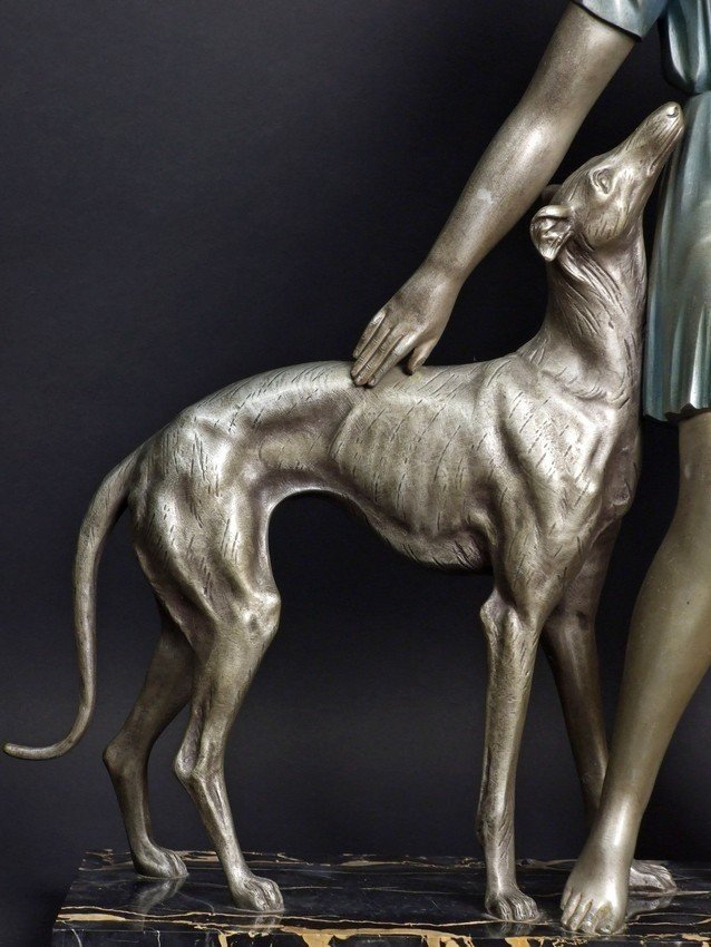Fille avec Chartre, bronze, art déco, Ignacio Gallo, France, années 1920-1930.-photo-4