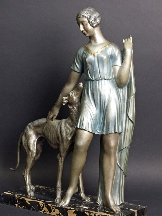 Fille avec Chartre, bronze, art déco, Ignacio Gallo, France, années 1920-1930.-photo-1