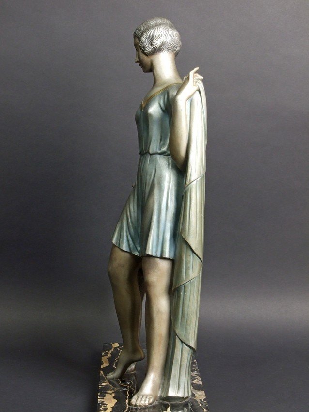 Fille avec Chartre, bronze, art déco, Ignacio Gallo, France, années 1920-1930.-photo-2