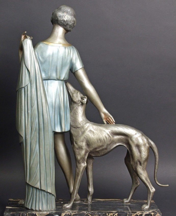 Fille avec Chartre, bronze, art déco, Ignacio Gallo, France, années 1920-1930.-photo-3