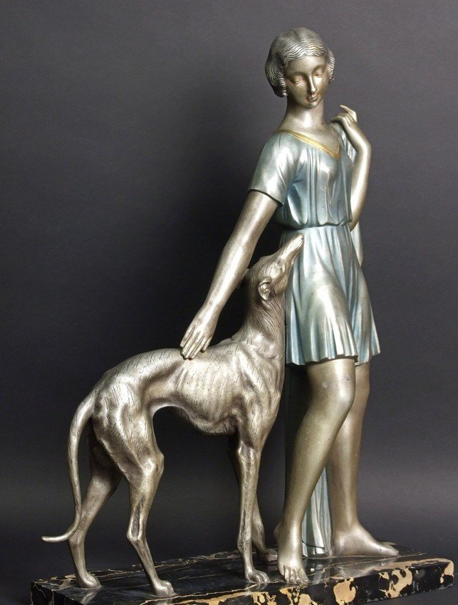 Fille avec Chartre, bronze, art déco, Ignacio Gallo, France, années 1920-1930.-photo-5