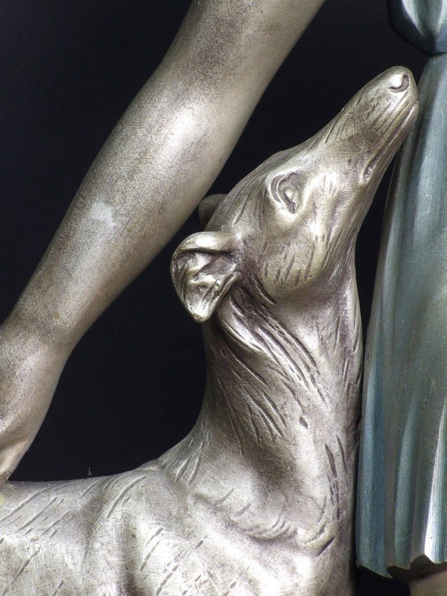 Fille avec Chartre, bronze, art déco, Ignacio Gallo, France, années 1920-1930.-photo-7