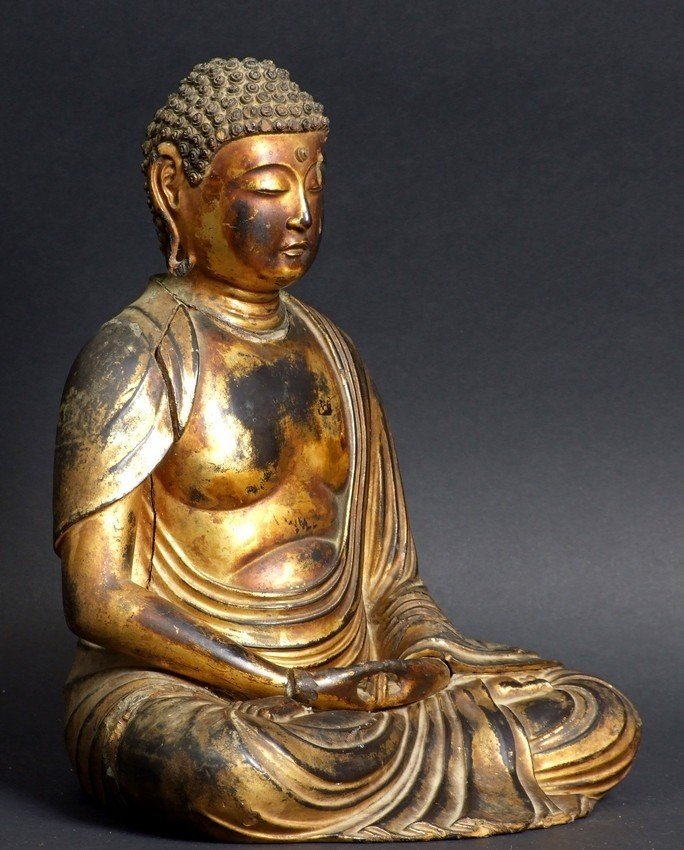 Bouddaha Méditant, bois doré , Japon, période Edo (1603-1868)-photo-3