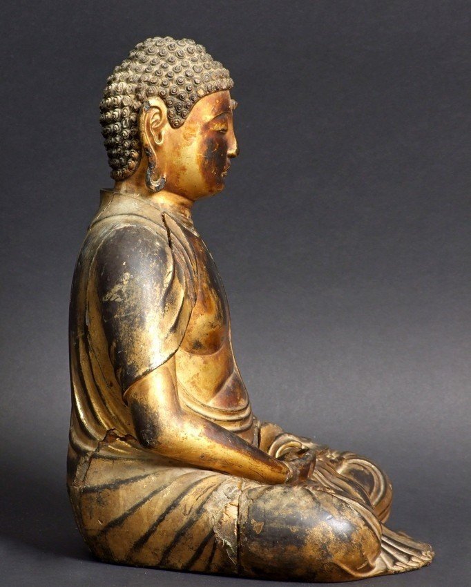 Bouddaha Méditant, bois doré , Japon, période Edo (1603-1868)-photo-4
