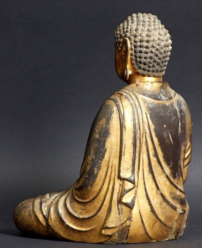Bouddaha Méditant, bois doré , Japon, période Edo (1603-1868)-photo-2