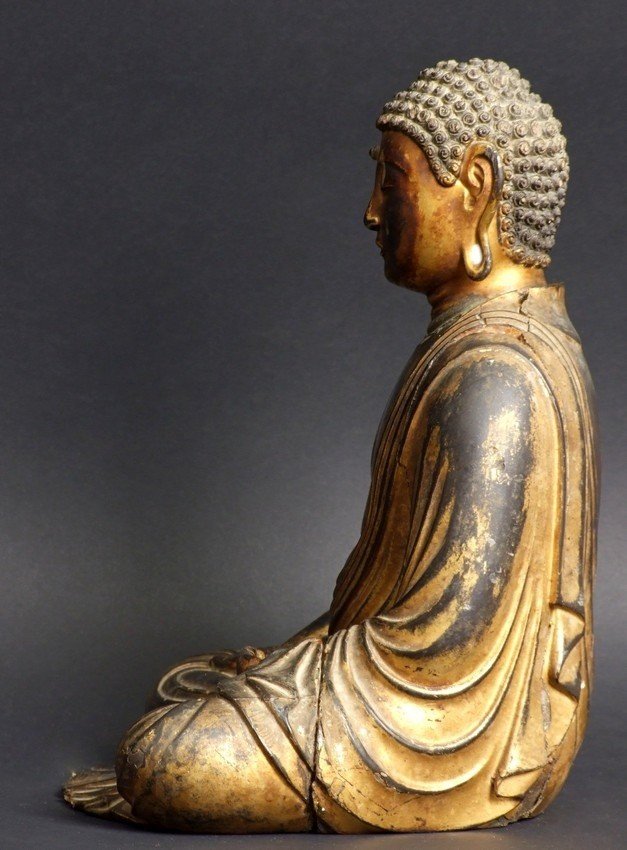 Bouddaha Méditant, bois doré , Japon, période Edo (1603-1868)-photo-3