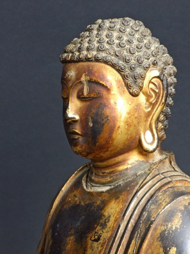 Bouddaha Méditant, bois doré , Japon, période Edo (1603-1868)-photo-5