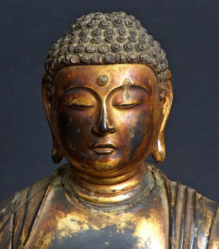 Bouddaha Méditant, bois doré , Japon, période Edo (1603-1868)-photo-6