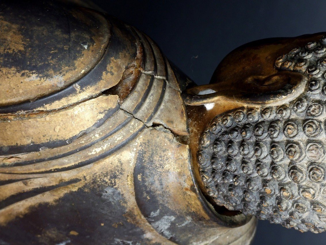 Bouddaha Méditant, bois doré , Japon, période Edo (1603-1868)-photo-7