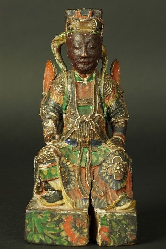Chinese Dignitary, Polychrome Wood, China, 19th Century.-photo-3