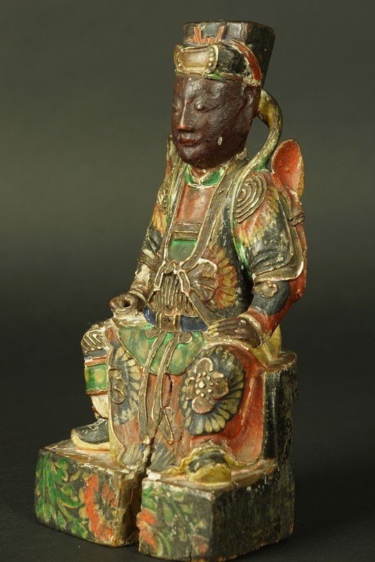 Chinese Dignitary, Polychrome Wood, China, 19th Century.-photo-4