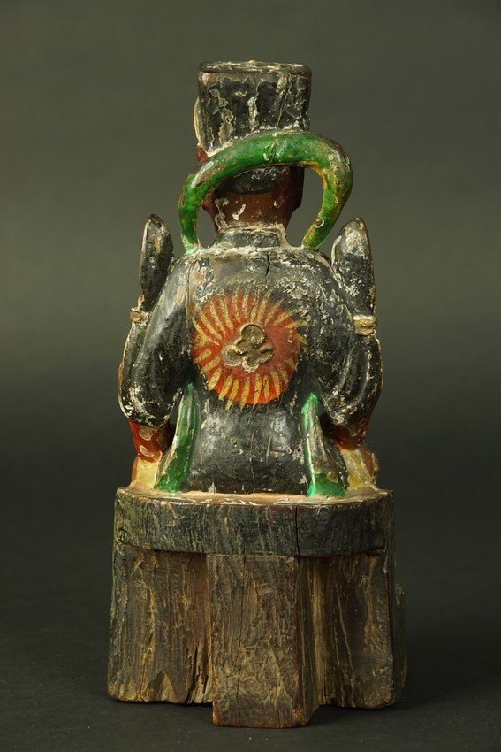 Chinese Dignitary, Polychrome Wood, China, 19th Century.-photo-2