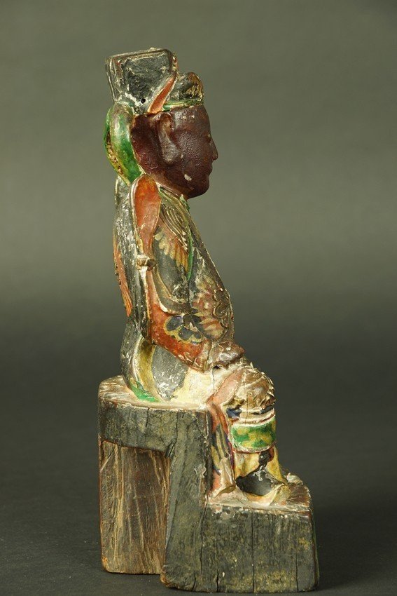 Chinese Dignitary, Polychrome Wood, China, 19th Century.-photo-3