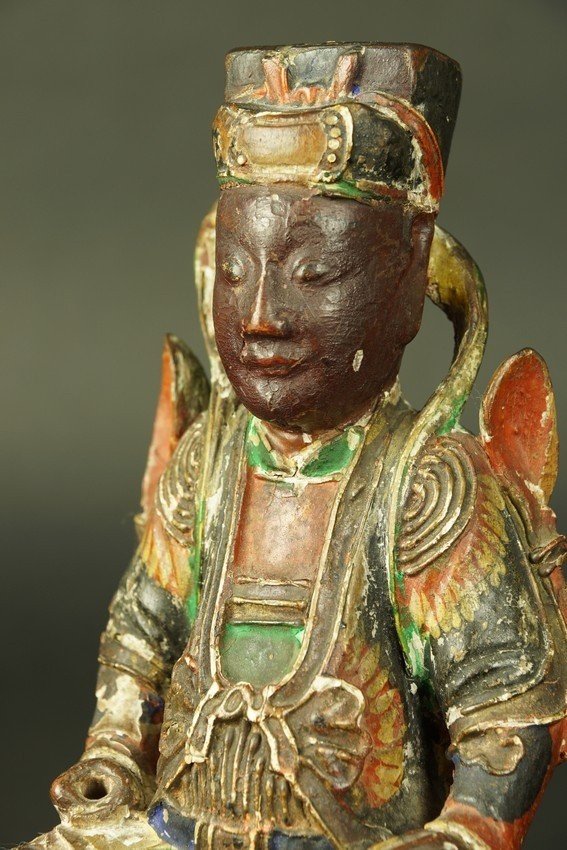 Chinese Dignitary, Polychrome Wood, China, 19th Century.-photo-5