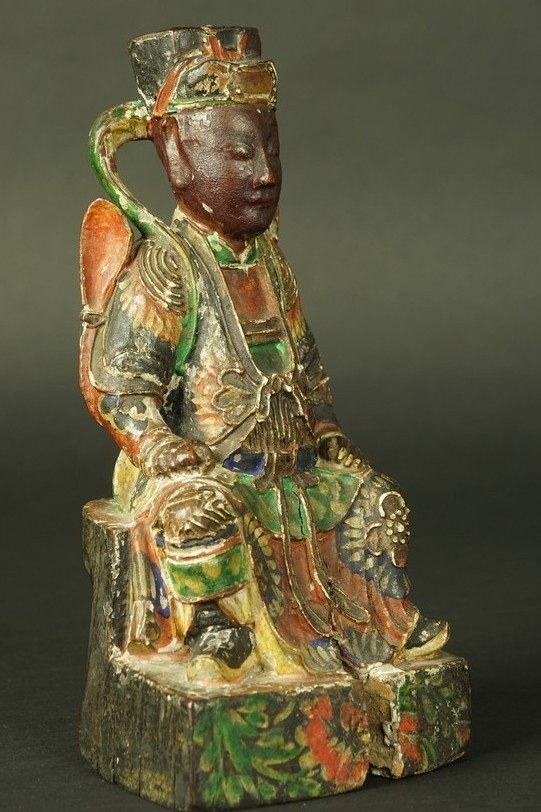 Chinese Dignitary, Polychrome Wood, China, 19th Century.