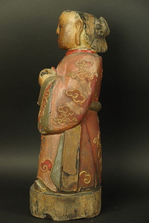 Bodhisattva, Polychrome Wood, China, 19th Century.-photo-2