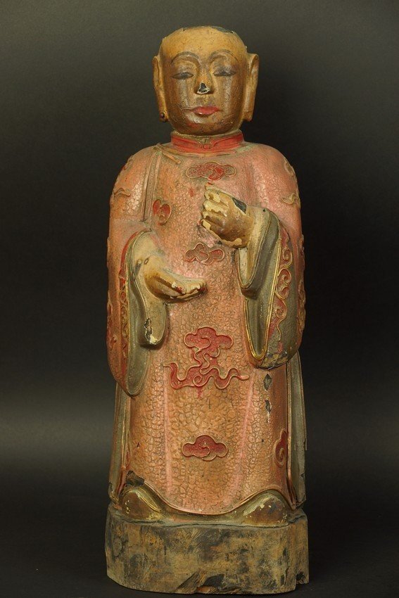 Bodhisattva, Polychrome Wood, China, 19th Century.-photo-3