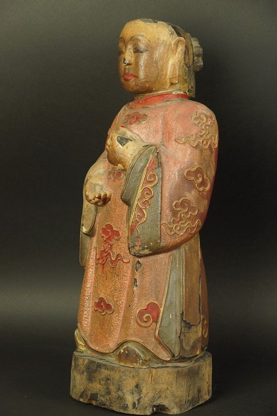 Bodhisattva, Polychrome Wood, China, 19th Century.-photo-4