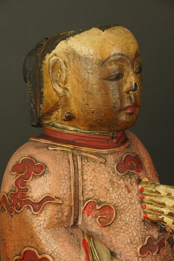 Bodhisattva, Polychrome Wood, China, 19th Century.-photo-1