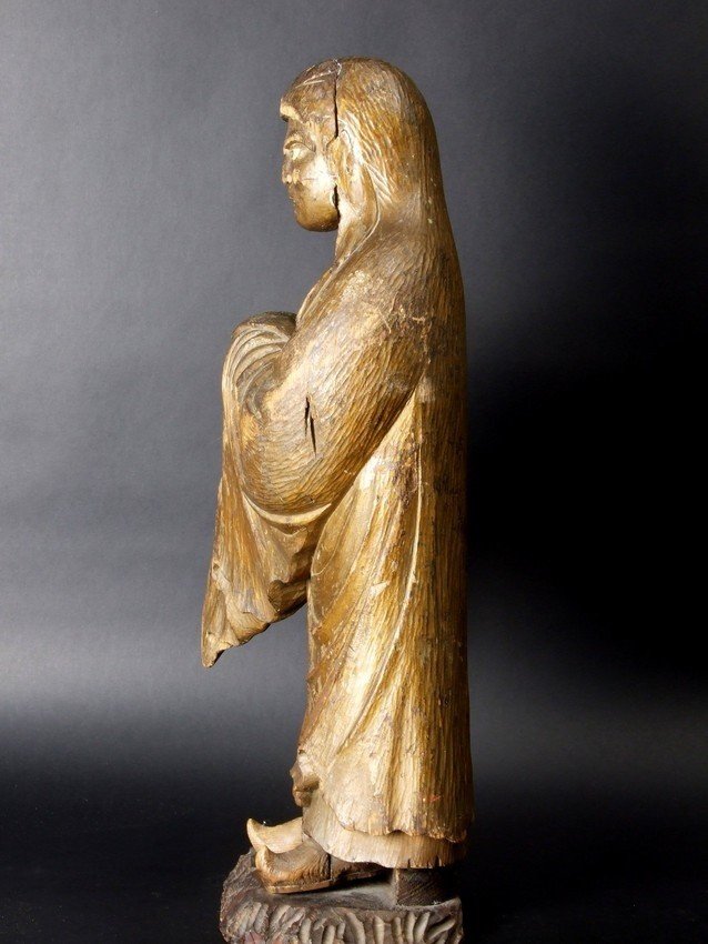 Bodhidharma, bois polychrome, Japon, XIXe siècle.-photo-4