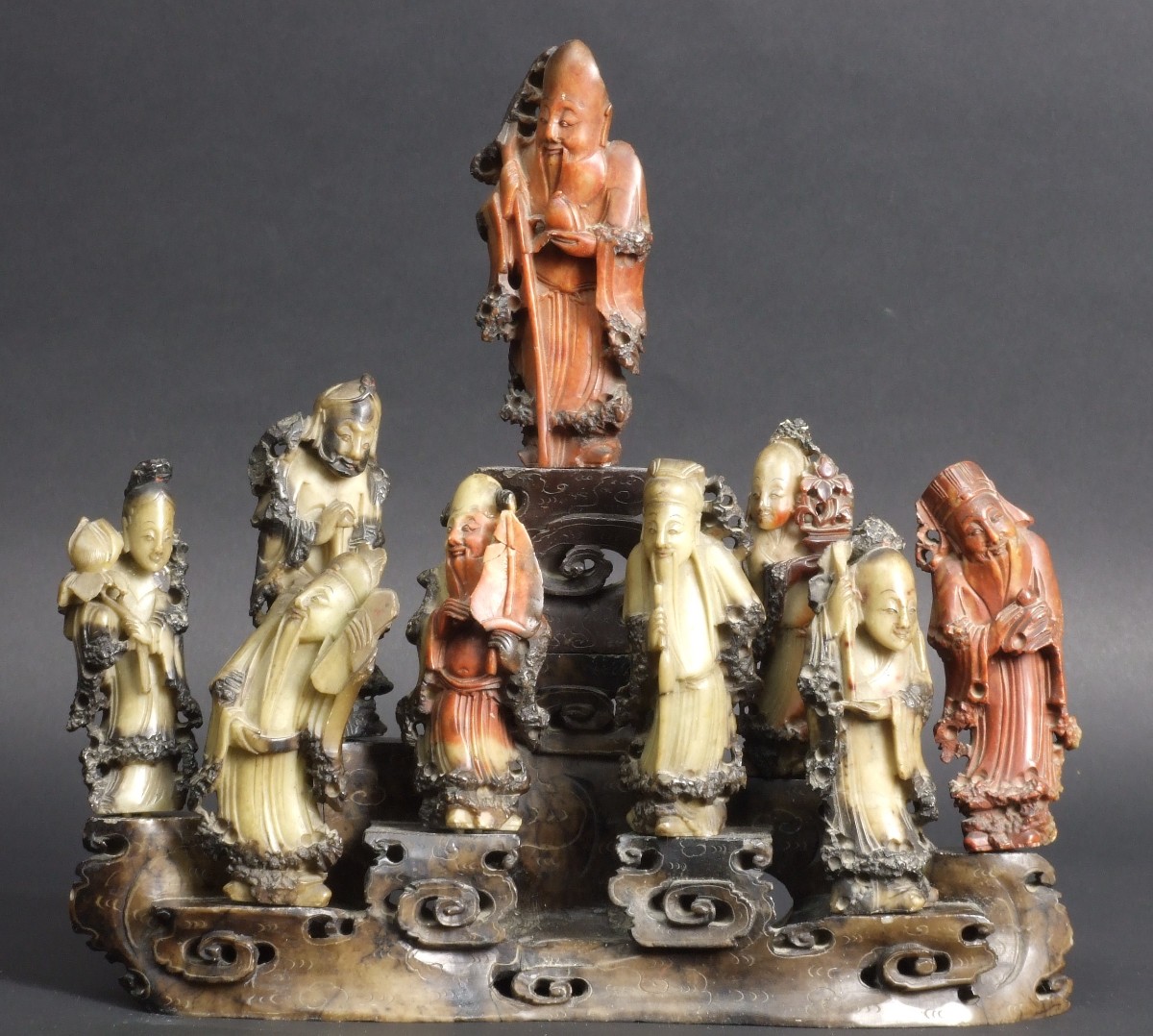 Immortels, stéatite, Chine, XIXe/XXe siècle.
