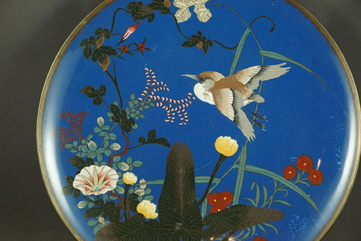 Tray With Bird, Cloisonné, Japan, Meiji Era (1868-1912)-photo-4