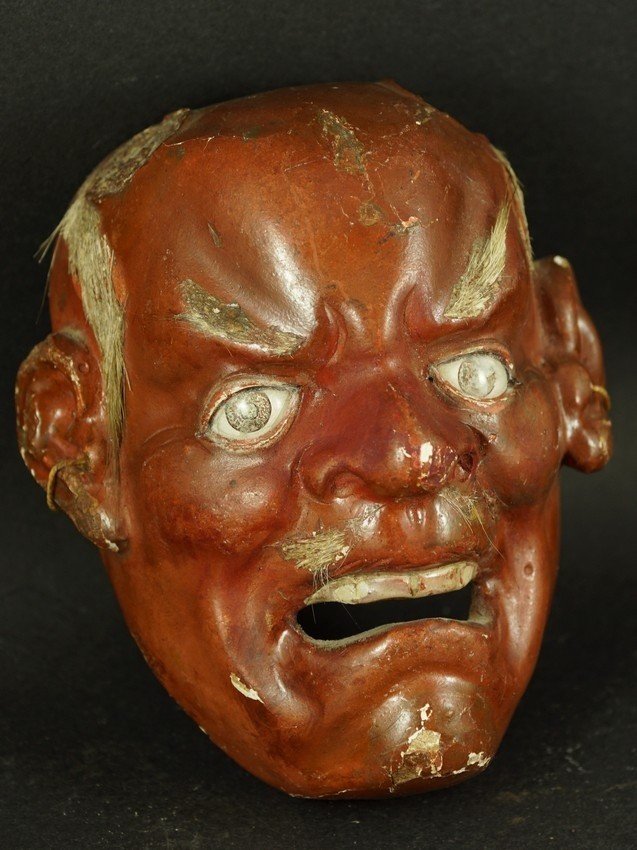 Masque de théâtre noh , papier mâché, Japon, période Meiji (1868 - 1912)-photo-3