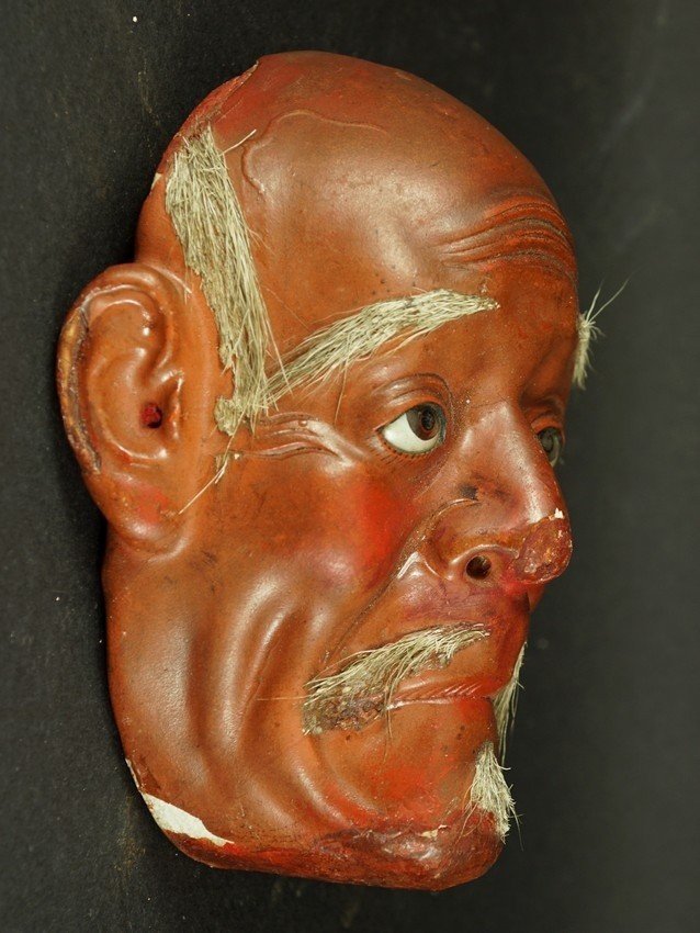 Masque de théâtre Nô, papier mâché Japon, ère Meiji (1868 - 1912)-photo-1