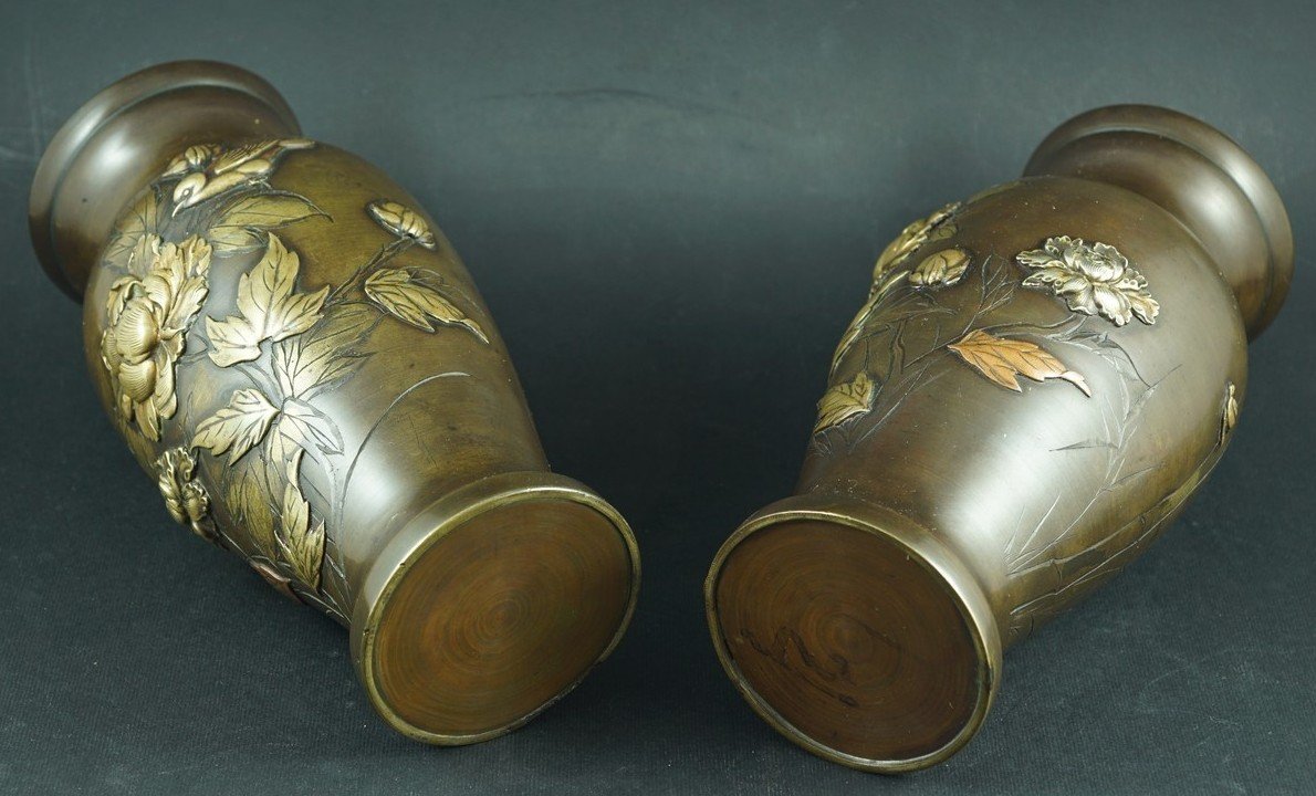 Pair Of Vases, Bronze, Japan, Meiji Period (1868-1912)-photo-2